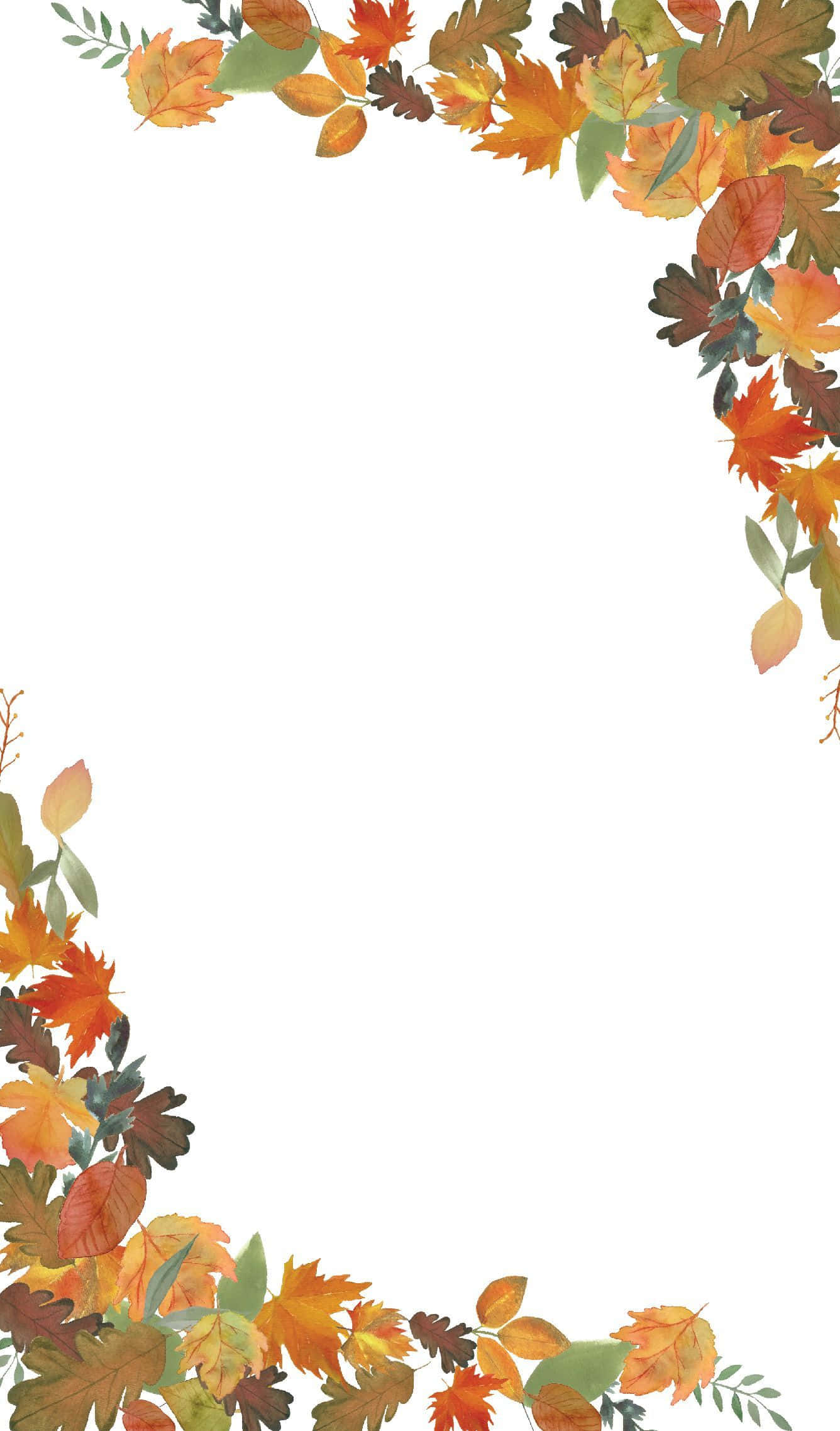 Autumn Leaves 桌布 壁紙 — 暖色調的秋葉以柔和的水彩紋理點綴在潔白背景的角落。