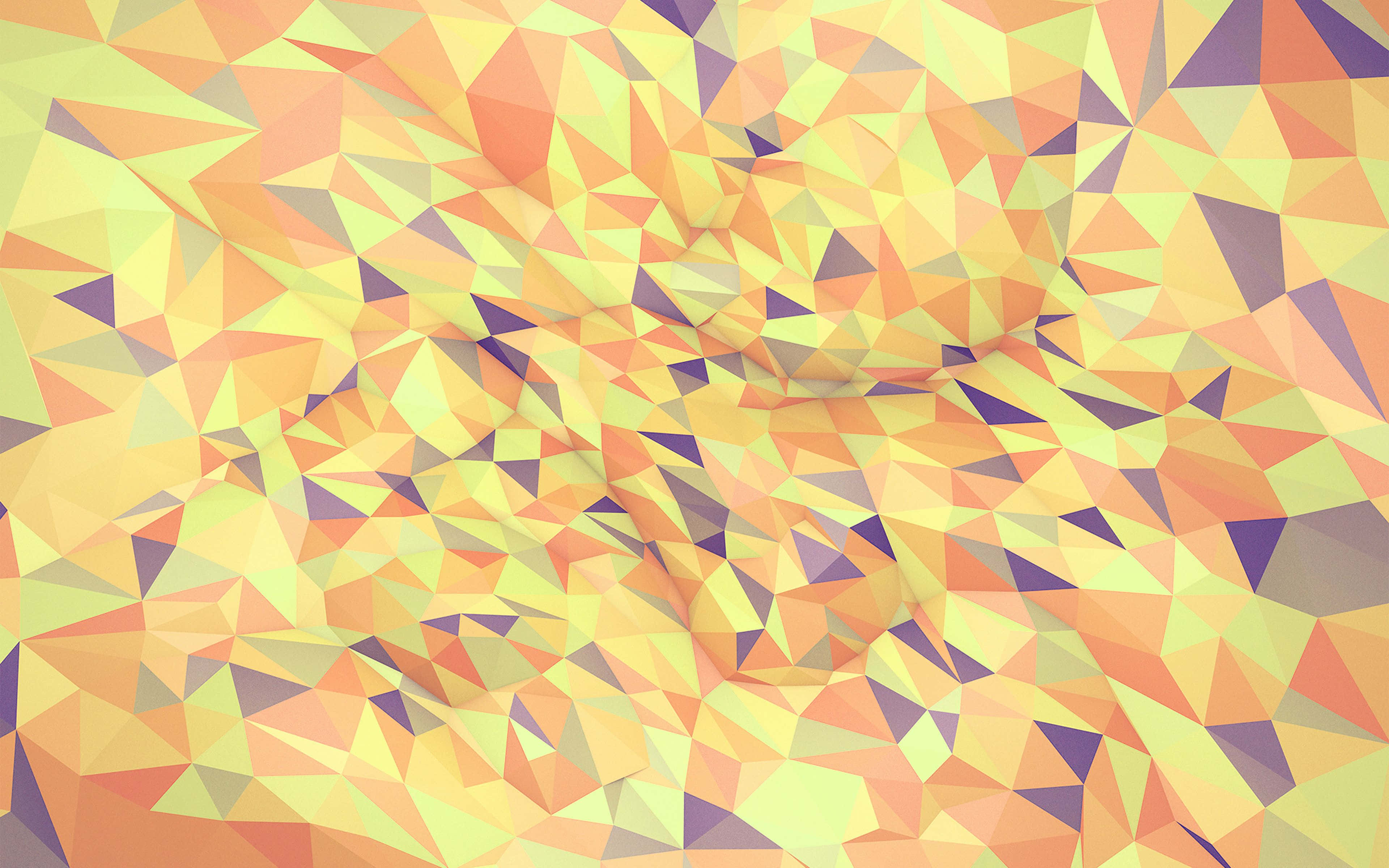 Yellow Pattern 桌布 壁紙 — 暖黃色、橙色和紫色的交錯三角形構成充滿活力的抽象圖案，營造出動態的紋理表面。