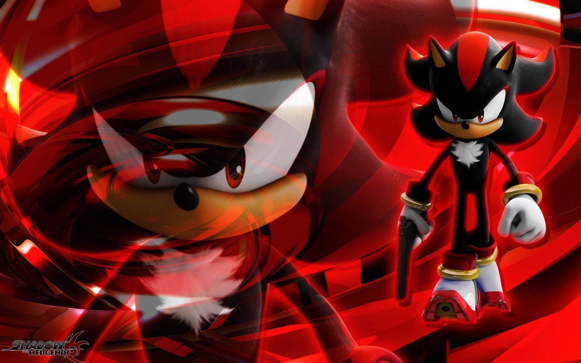 Shadow The Hedgehog 桌布 壁紙 — 暗影刺蝟挑釁地站在旋轉的紅色漩渦前，臉部因動態模糊而部分模糊。