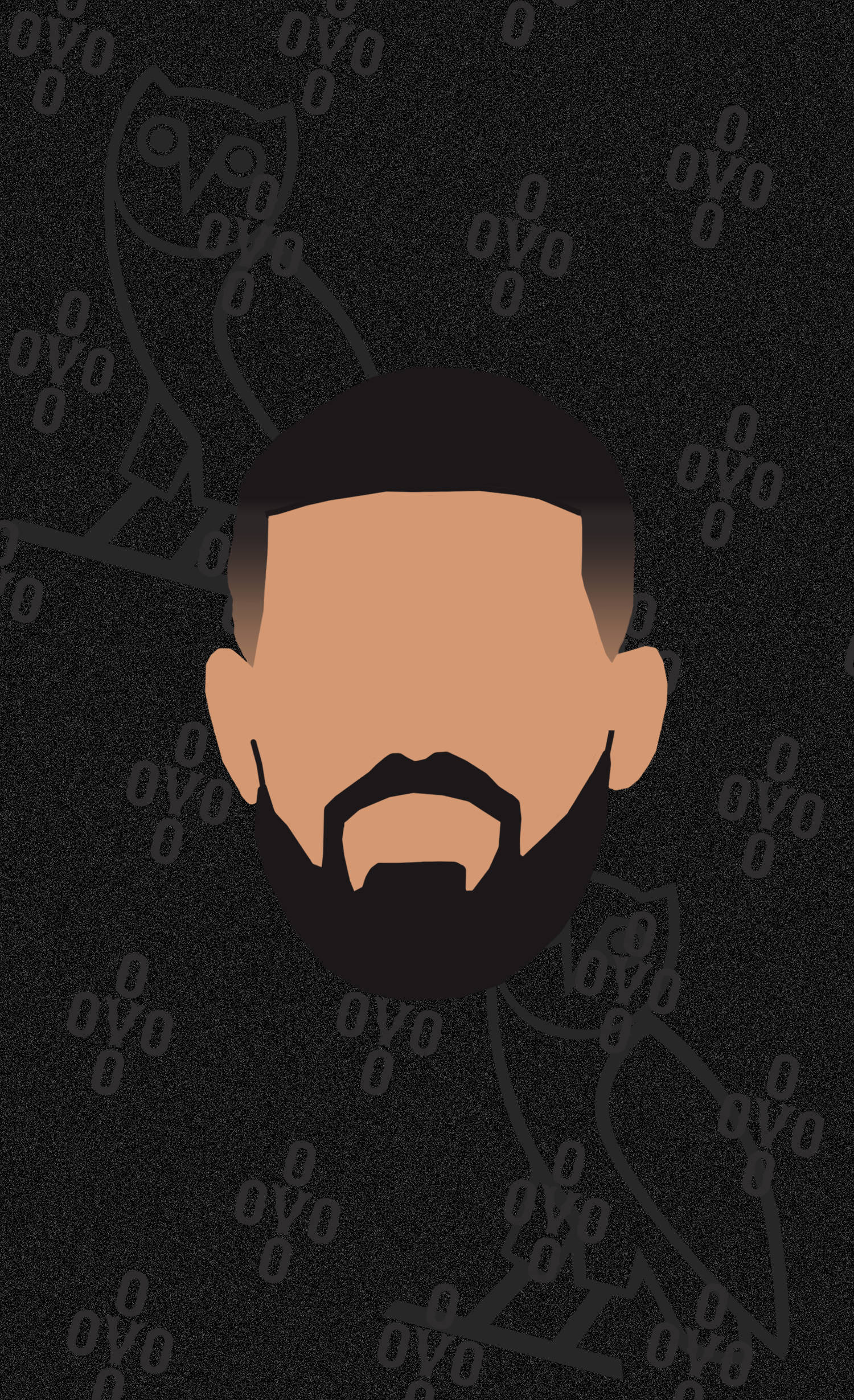 Drake 桌布 壁紙 — 暗色紋理背景上帶有貓頭鷹標誌圖案的有鬍鬚男士的極簡風格肖像。