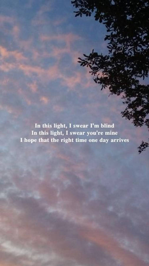 Aesthetic Love 桌布 壁紙 — 暮色天空塗上柔和粉紅與紫色，剪影樹枝框住詩意白色文字。