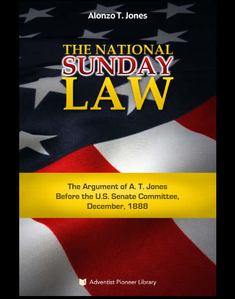 Law 桌布 壁紙 — 書本封面，粗體文字「The National Sunday Law」置於有紋理的美國國旗背景上。