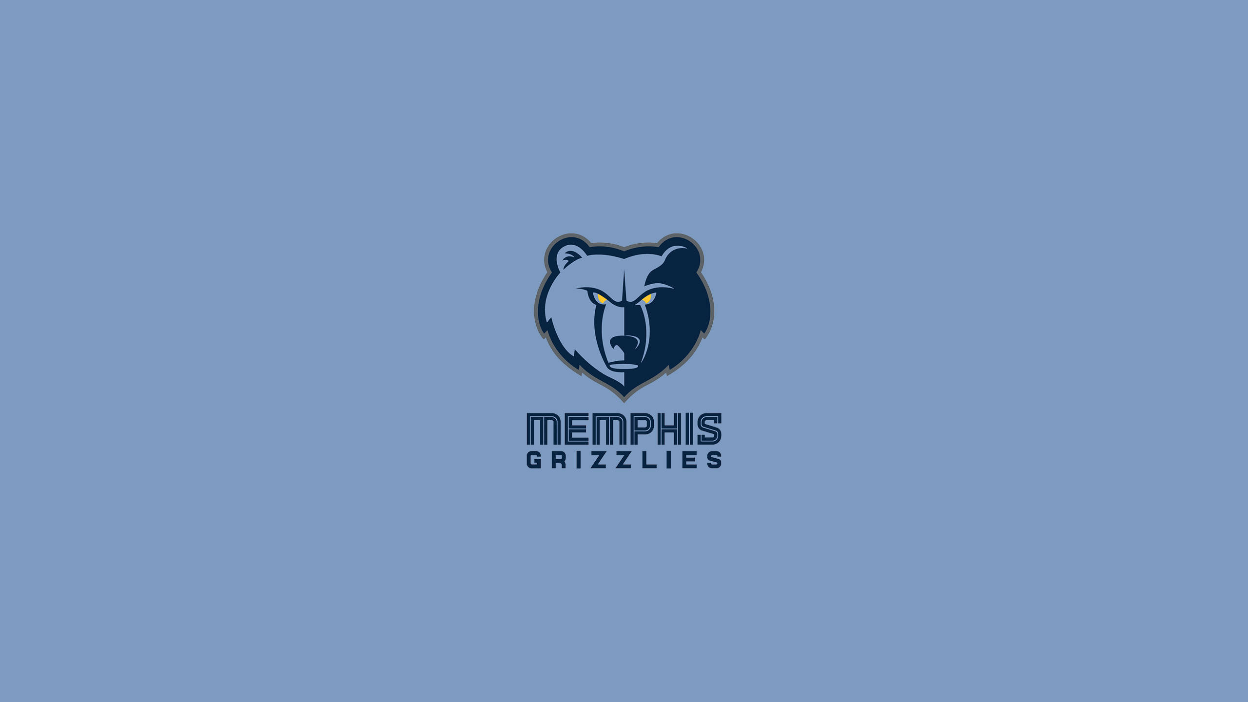 Grizzlies 桌布 壁紙 — 曼菲斯灰熊隊標誌，以風格化的熊頭搭配黃色眼睛，居中於純藍色背景上。
