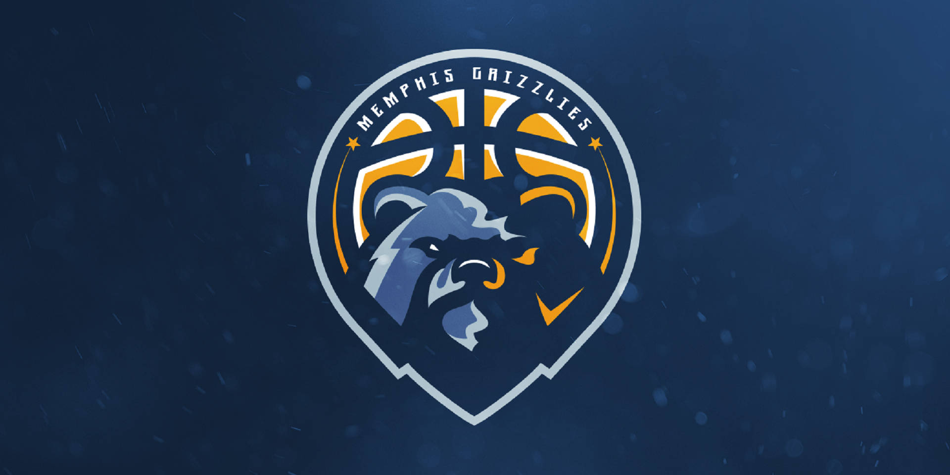 Grizzlies 桌布 壁紙 — 曼菲斯灰熊隊籃球標誌，帶有灰熊頭部和籃球設計，深藍色背景帶有微妙的雪花效果。