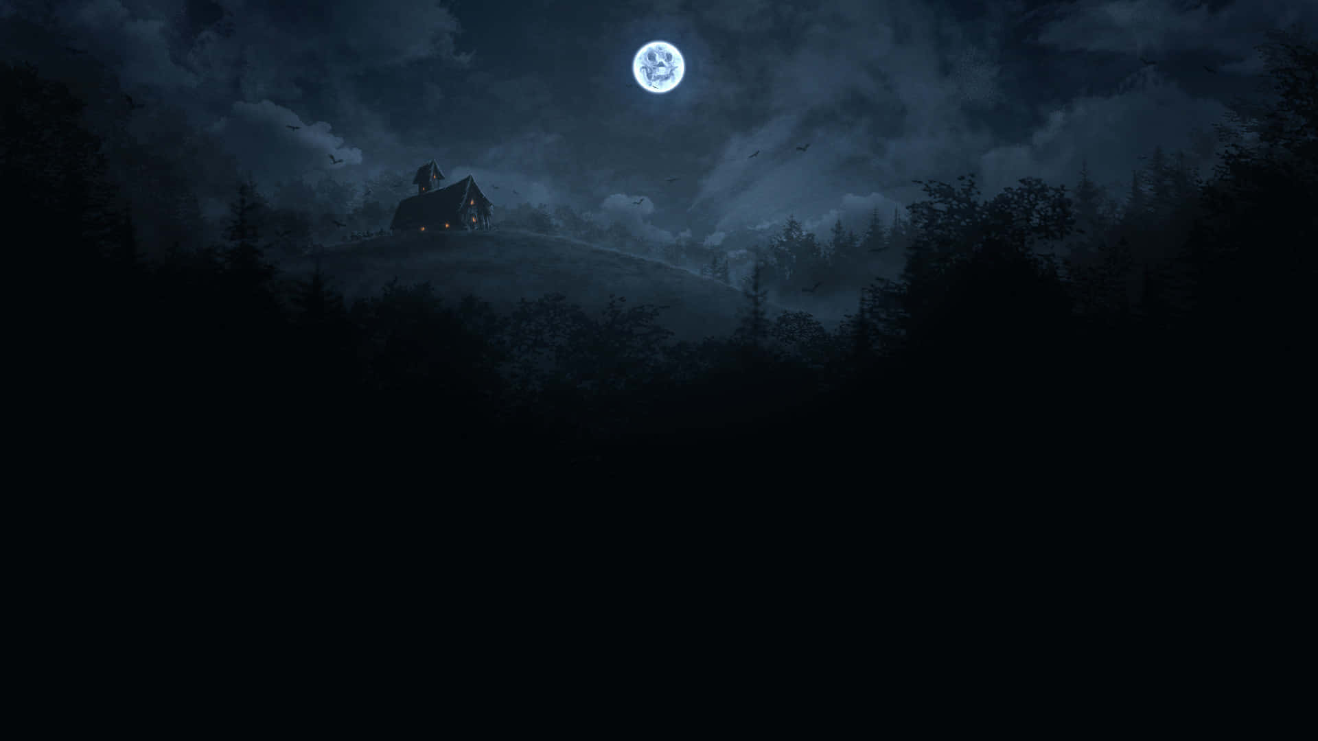月夜下的房屋暗夜場景 壁紙