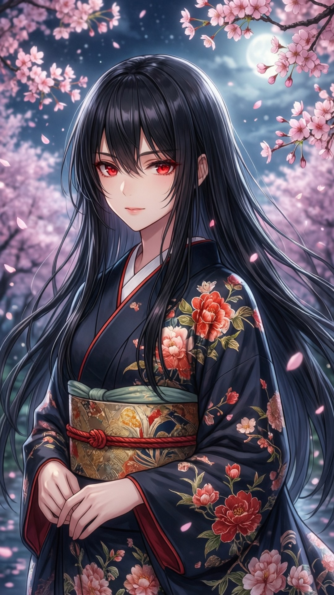 月夜和服 壁紙