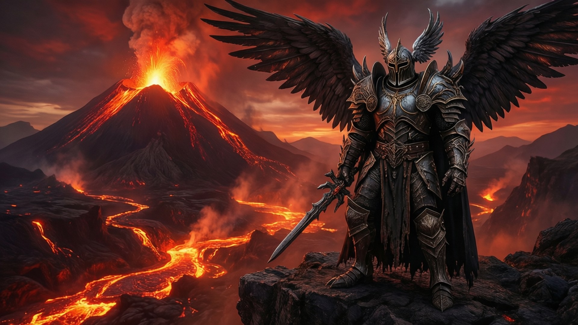 有翼死亡騎士地獄景觀 壁紙