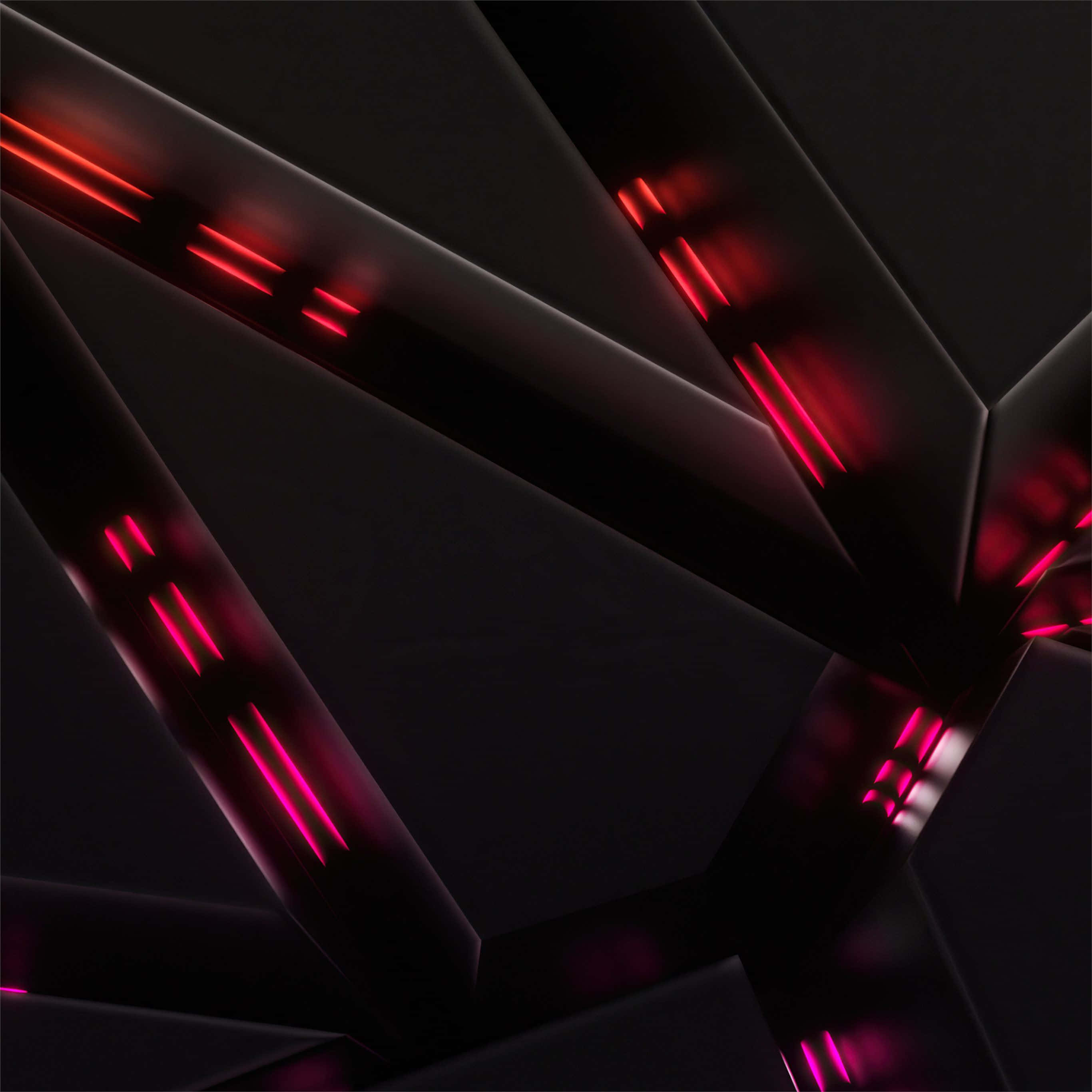 Abstract Gaming 桌布 壁紙 — 有角度的黑色幾何面板在未來主義的數位抽象構圖中散發著充滿活力的紅色霓虹線條。