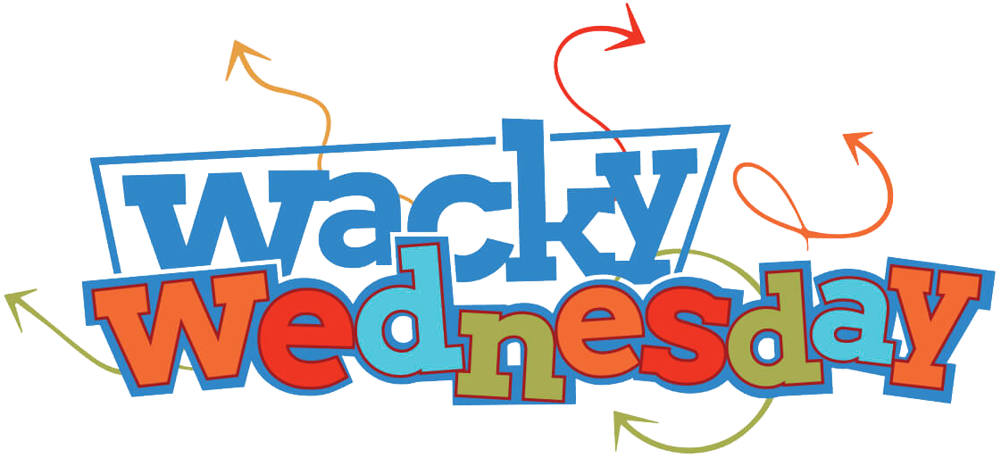 Arrows 桌布 壁紙 — 有趣多彩的「Wacky Wednesday」文字標誌，帶有黑色背景上鮮豔色調的旋轉箭頭。