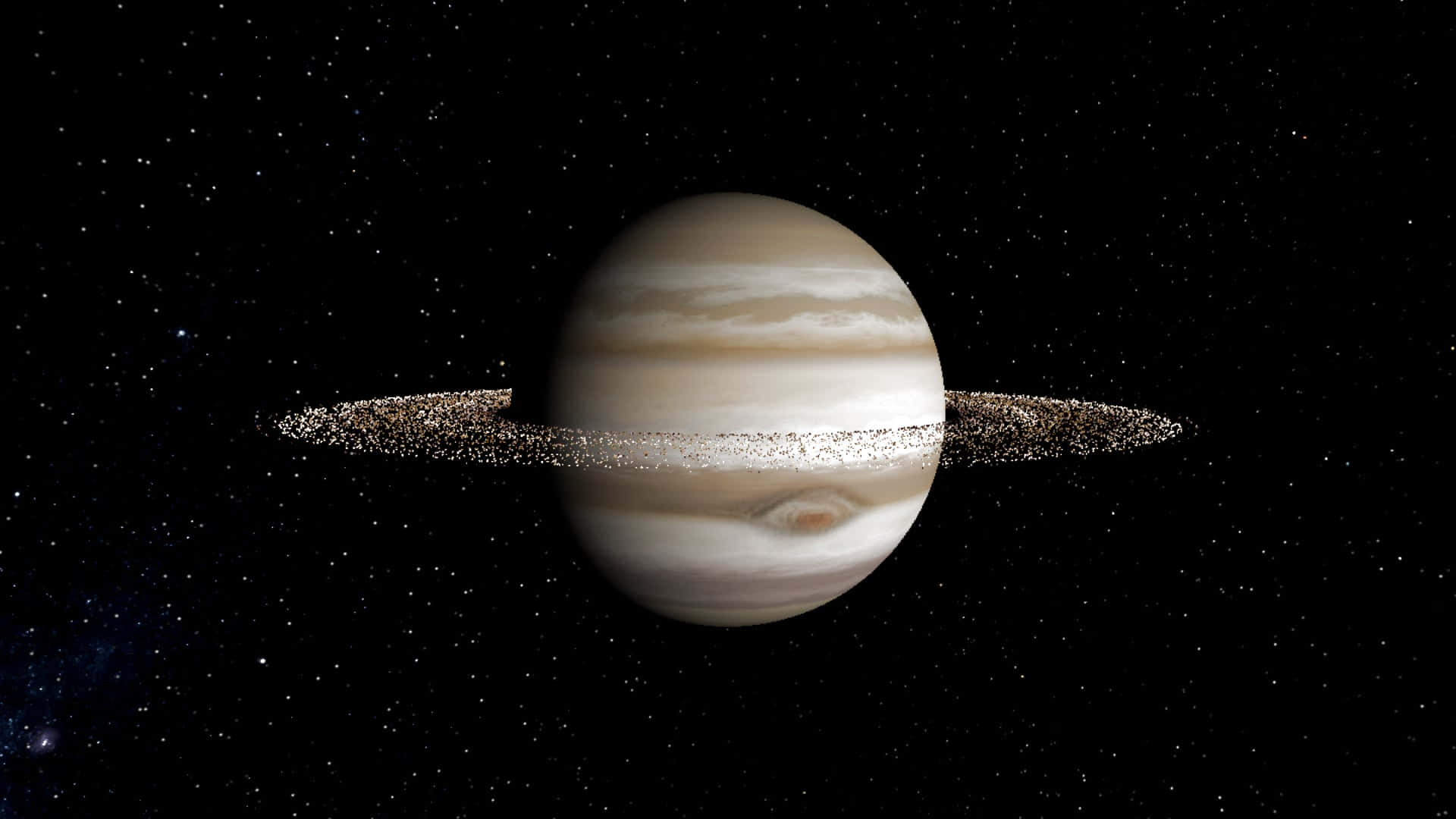 土星 桌布 壁紙 — 木星以其標誌性的條紋和暗淡的光環在深空的星場中閃耀。