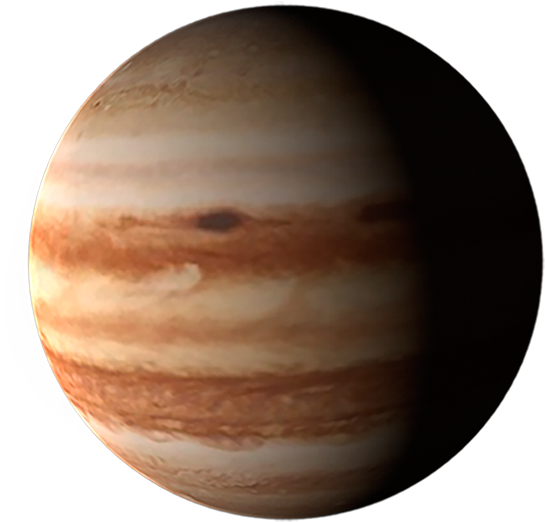 木星 桌布 壁紙 — 木星在虛空中顯得巨大，其旋轉的橙色、米色和白色雲帶被遙遠的陽光照射。