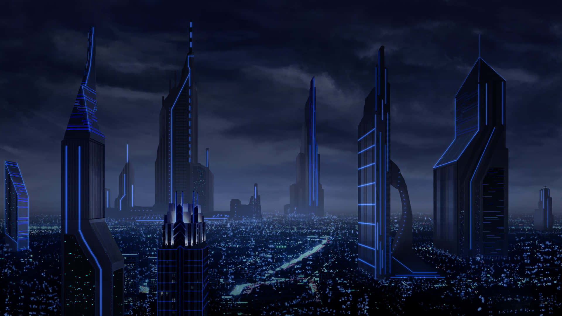 未來城市藍光夜景 壁紙