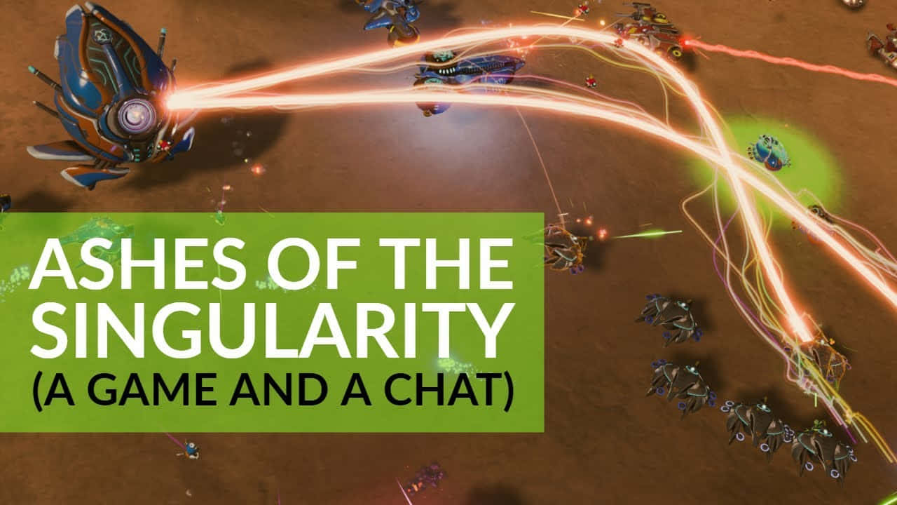 Ashes Of The Singularity 桌布 壁紙 — 未來太空船在科幻遊戲場景中，向荒蕪的戰場發射發光的能量光束。
