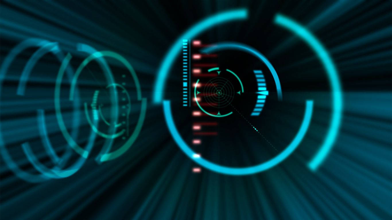 Electronics 桌布 壁紙 — 未來感數位介面，帶有發光的藍色和紅色全息HUD元素，在深色背景上向外輻射。