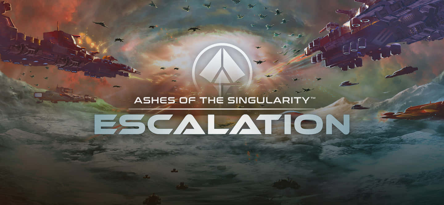 1440p Ashes Of The Singularity 桌布 壁紙 — 未來戰艦在風暴般的外星天空中戰鬥，伴隨著發光的雲層和熾熱的爆炸。