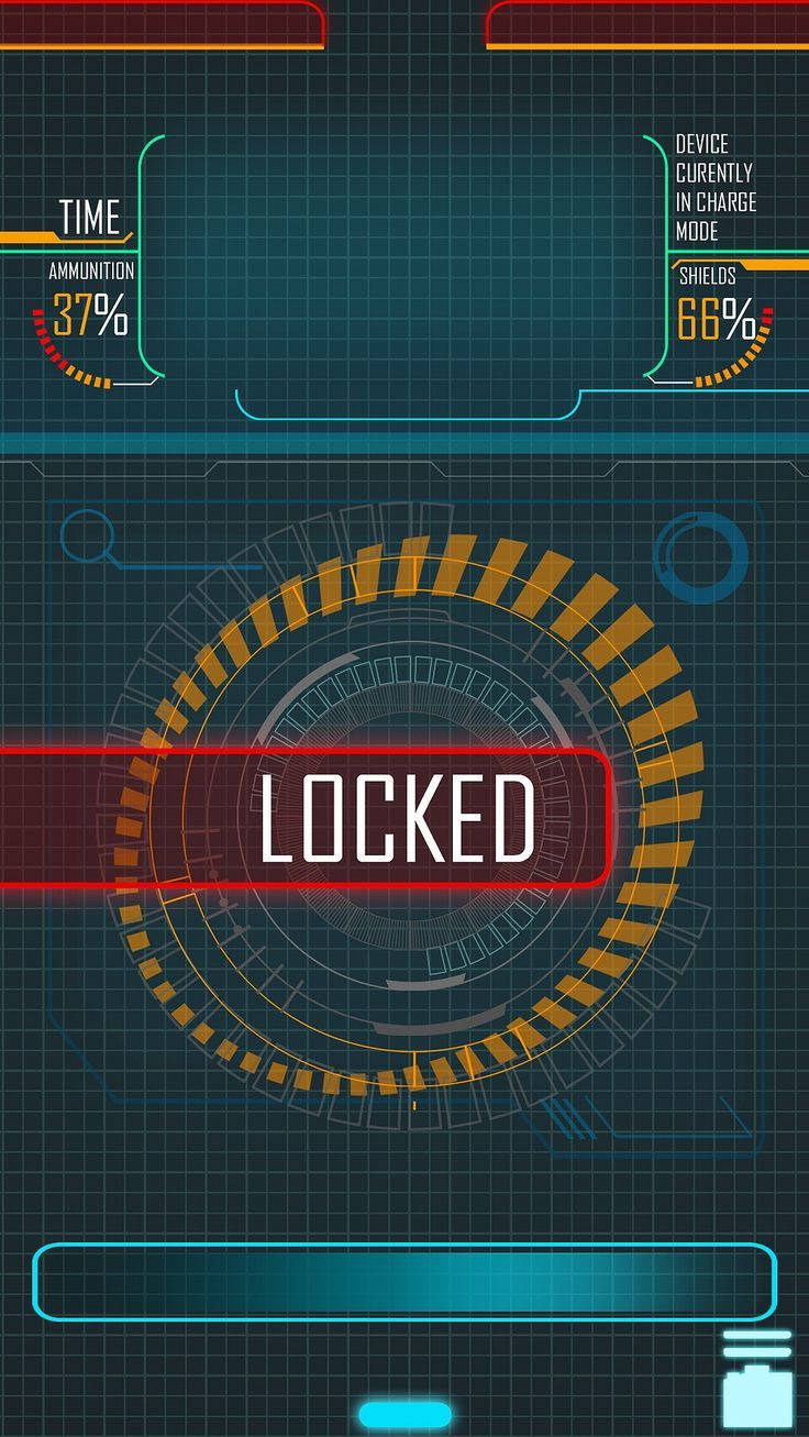 酷炫手機 桌布 壁紙 — 未來科幻HUD介面在網格背景上顯示「LOCKED」以及彈藥和護盾統計數據。