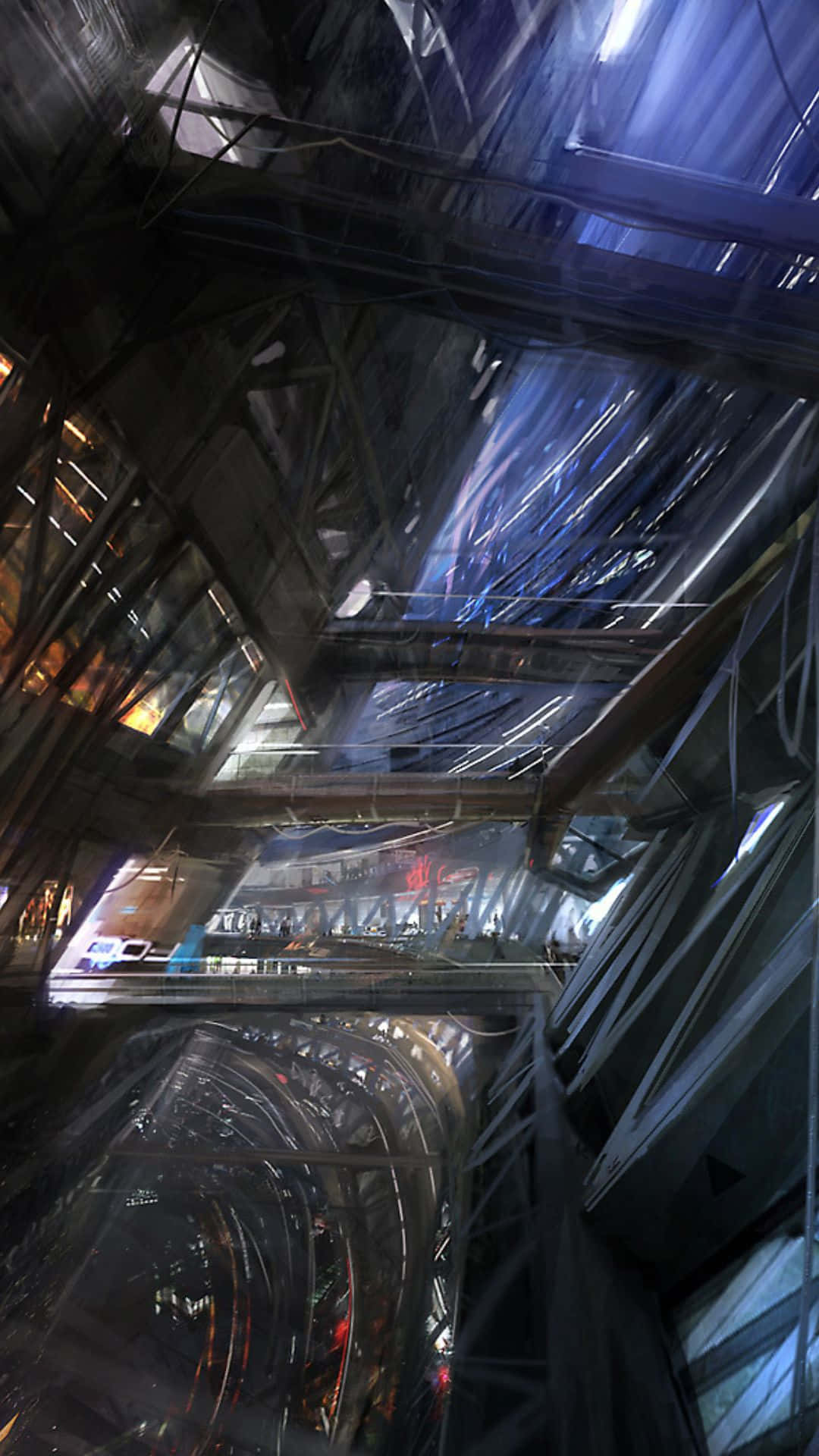 Mass Effect Citadel 桌布 壁紙 — 未來科幻風格室內設計，帶有發光藍色燈光和金屬結構，營造高科技隧道效果。