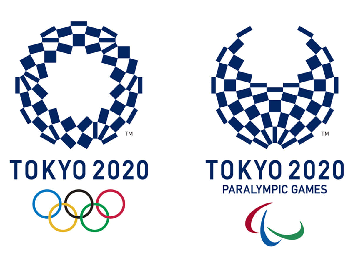 奧運 桌布 壁紙 — 東京2020奧運及帕運標誌，採用藍色格紋圓形及新月設計，並附有官方符號。