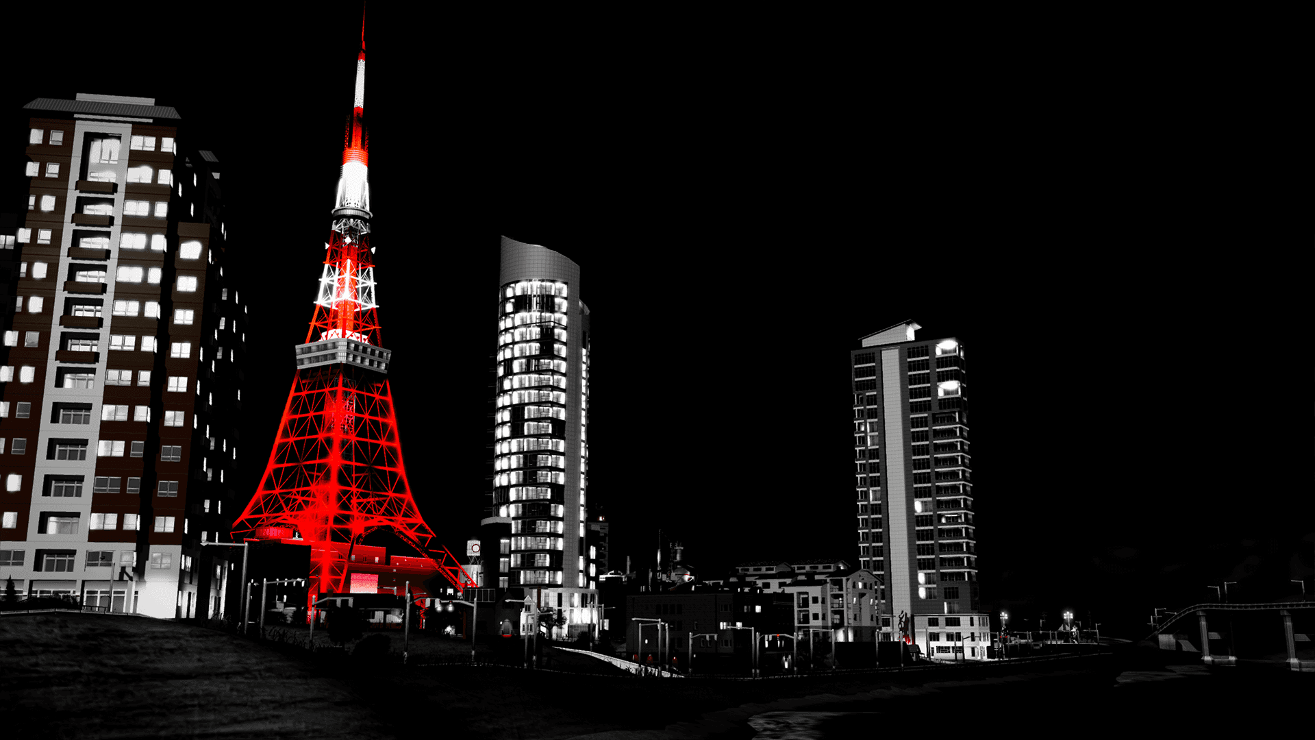 東京背景：東京鐵塔紅光 壁紙