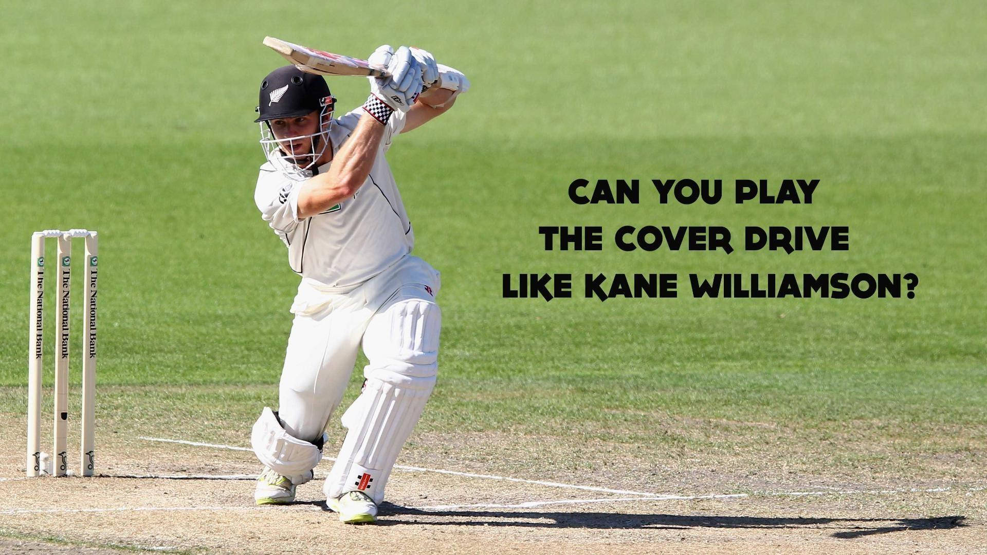 kane williamson 桌布 壁紙 — 板球運動員Kane Williamson身穿白色制服，在綠色球場上揮動球棒，可見三柱門。