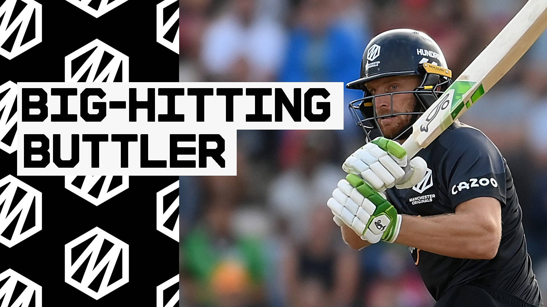 jos buttler 桌布 壁紙 — 板球運動員巴特勒以擊球姿勢舉起球棒，背景為大膽的黑白幾何圖案。