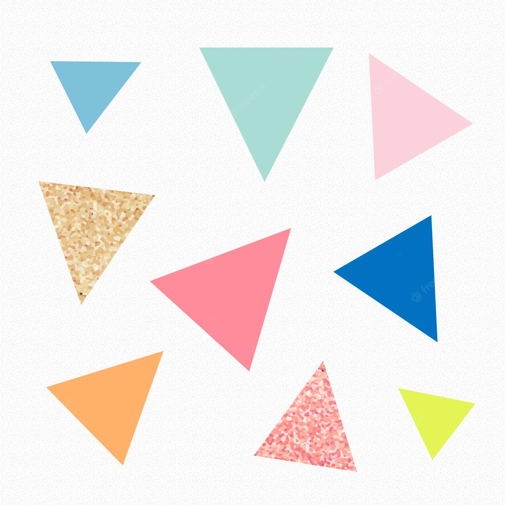 Shapes 桌布 壁紙 — 柔和及鮮豔的三角形帶有閃粉質感，漂浮在有紋理的白色背景上。