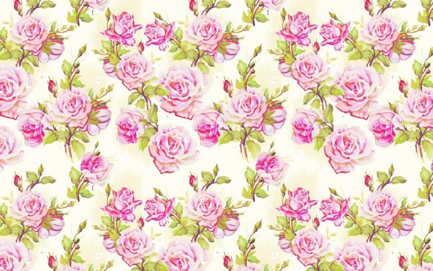 Rose Pattern 桌布 壁紙 — 柔和奶油色背景上，粉紅玫瑰與綠葉的細膩水彩圖案。