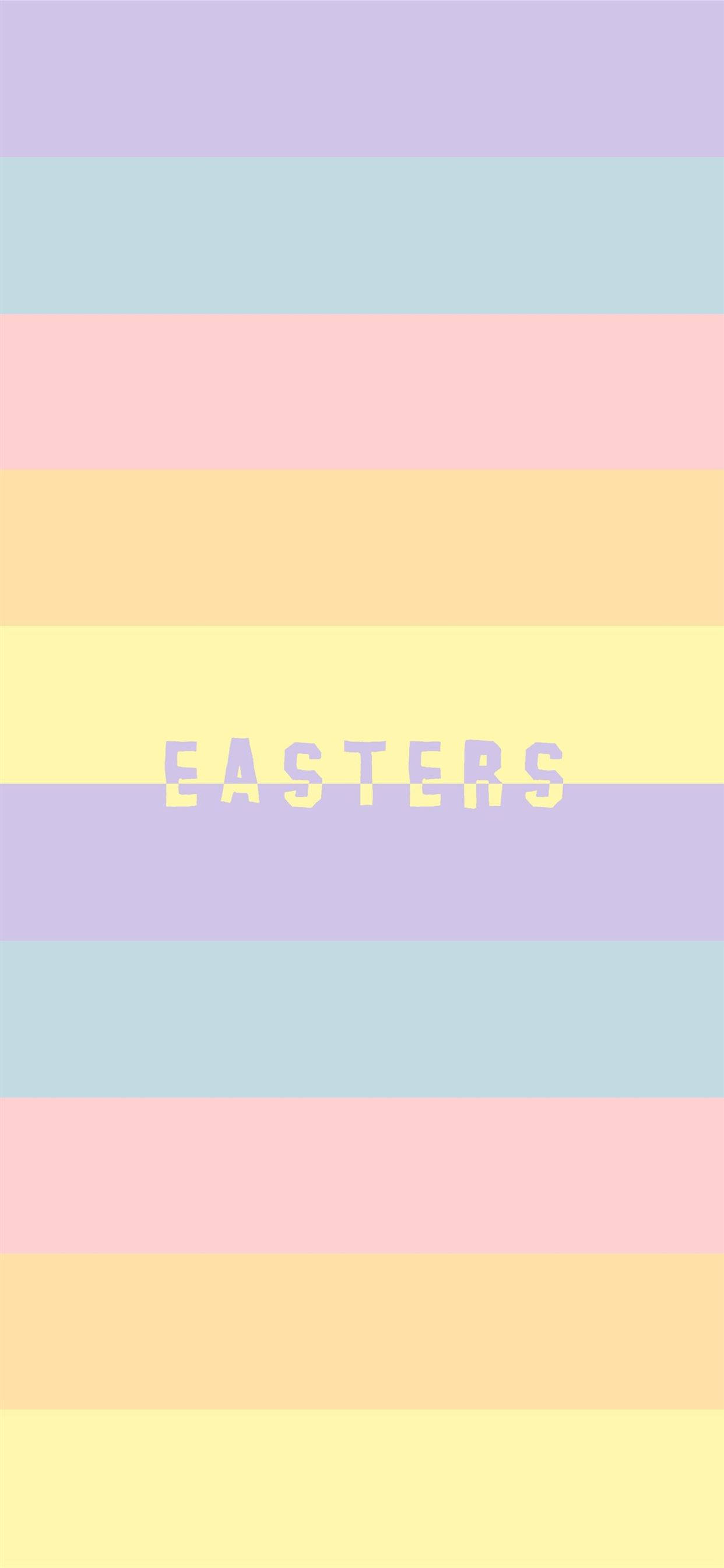 Aesthetic Easter 桌布 壁紙 — 柔和彩虹條紋，中間以柔軟黃色字體顯示EASTER一詞。