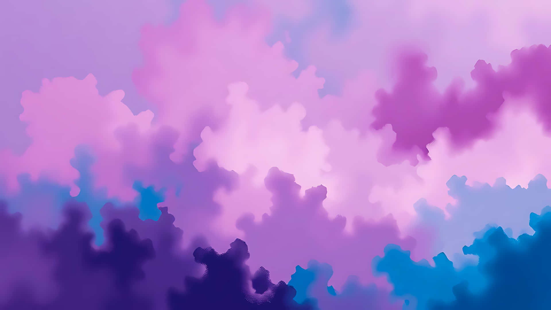 Abstract dreamy background with purple pink and blue hues 壁紙 — 柔和抽象雲朵在漸變紫色和藍色色調中飄過夢幻天空，邊緣模糊。