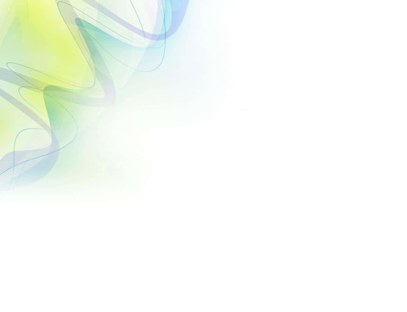 Powerpoint 桌布 壁紙 — 柔和流動的抽象波浪，以粉綠、藍和黃色融合在明亮的白色背景上。