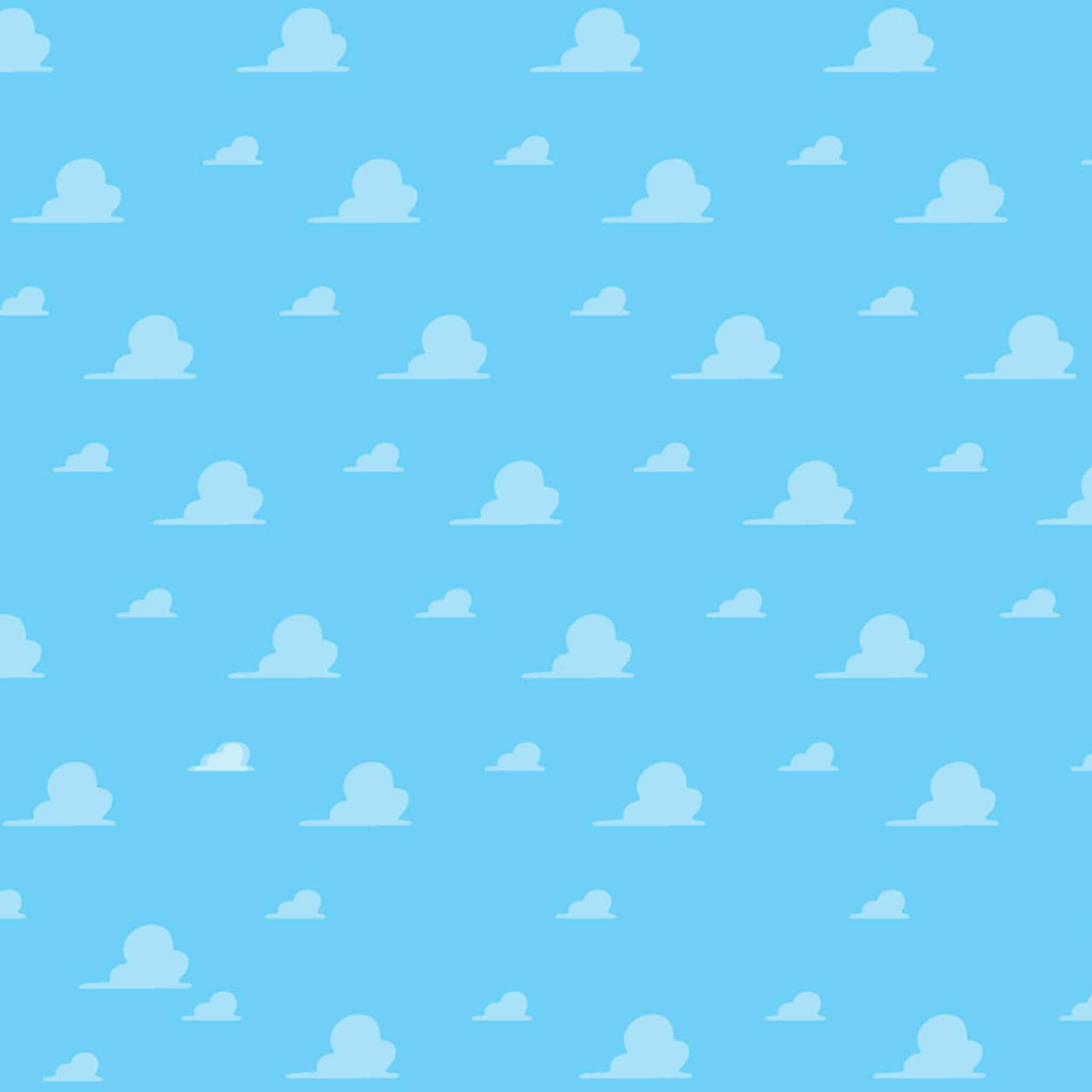 Toy Story Cloud 桌布 壁紙 — 柔和淺藍色雲朵在明亮天藍色背景上漂浮的無縫圖案。