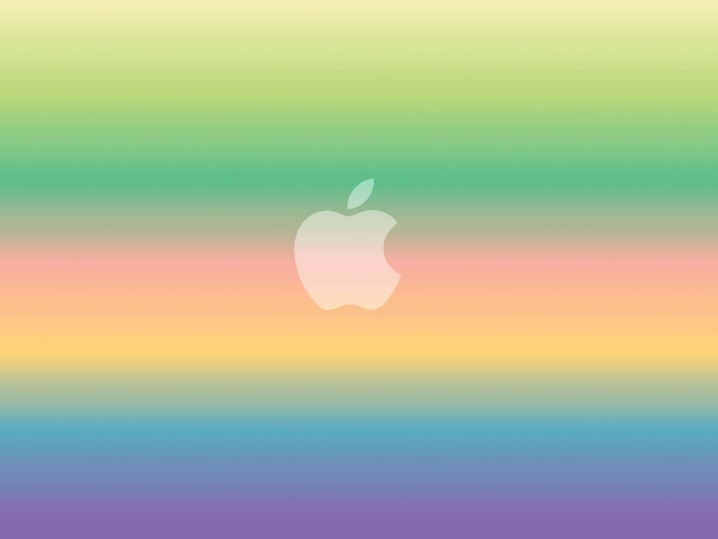 蘋果標誌 桌布 壁紙 — 柔和漸層彩虹背景，中央有一個微妙的白色Apple標誌。