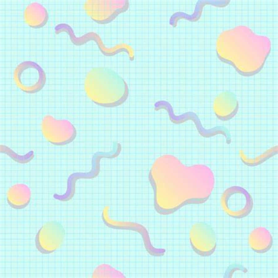 Shapes 桌布 壁紙 — 柔和漸變形狀漂浮在淺藍色網格背景上，帶有柔和陰影。