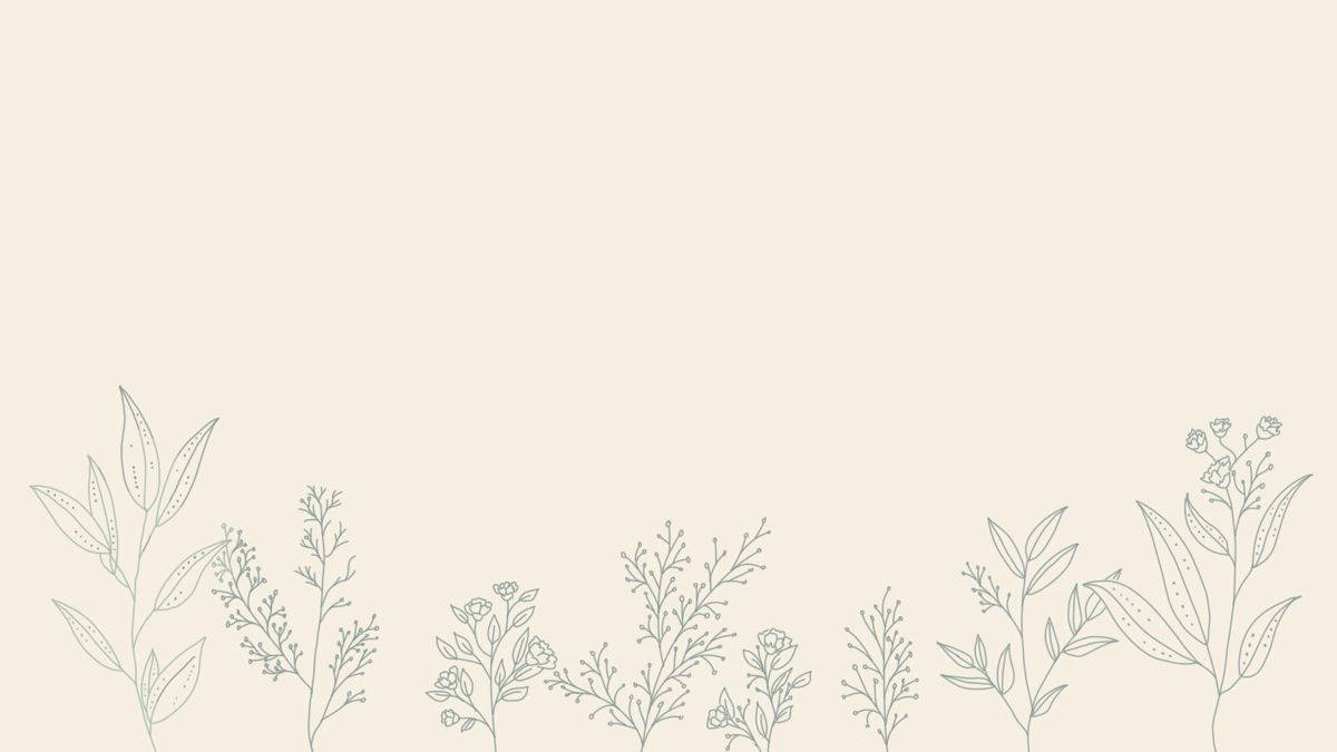 Flowers 桌布 壁紙 — 柔和灰色中精緻的線條植物圖案，框住簡約米色背景的底部。