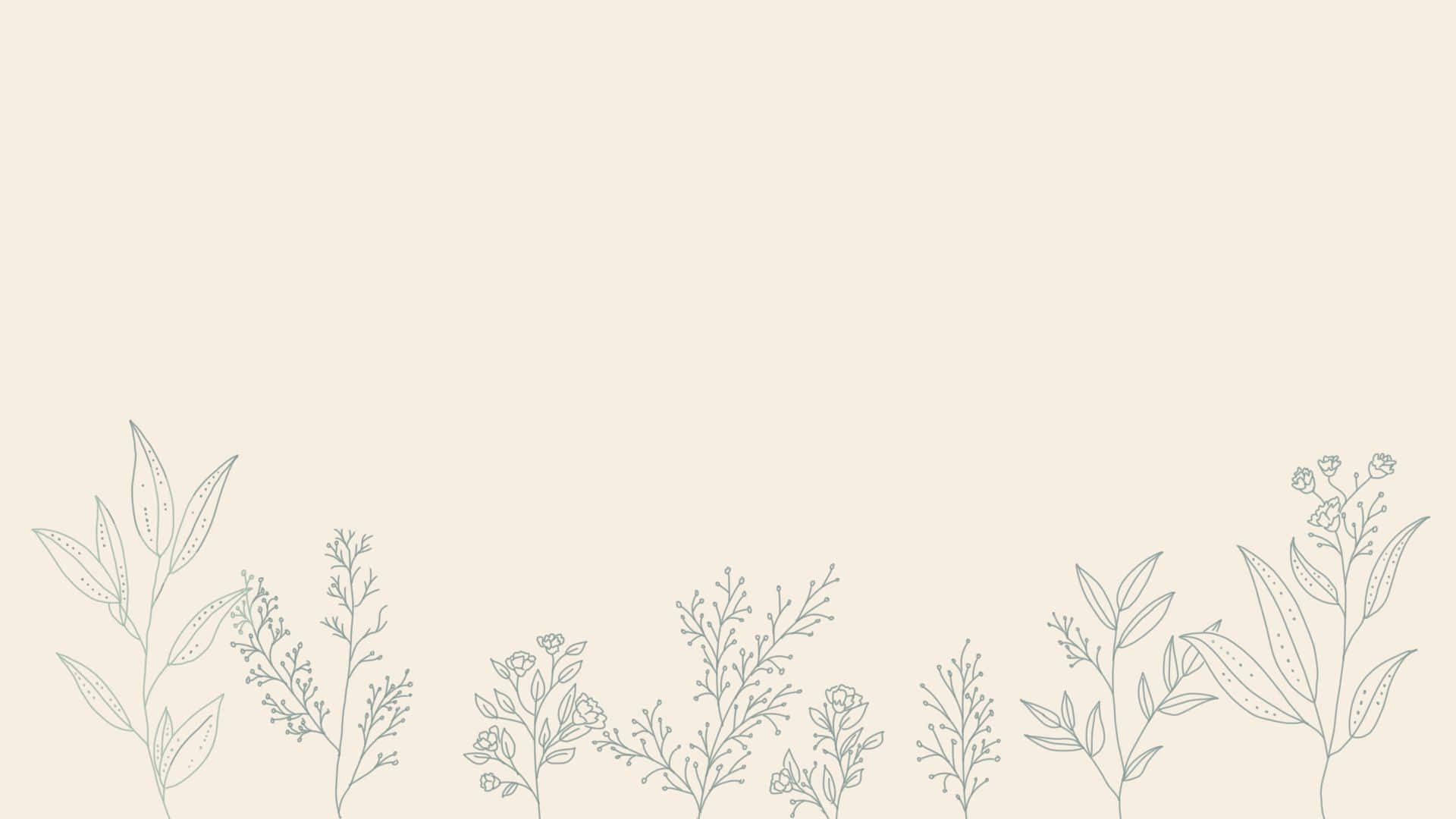 Minimalist Plant 桌布 壁紙 — 柔和灰色中精緻的線條植物圖案，環繞著奶油色米色背景的底部。