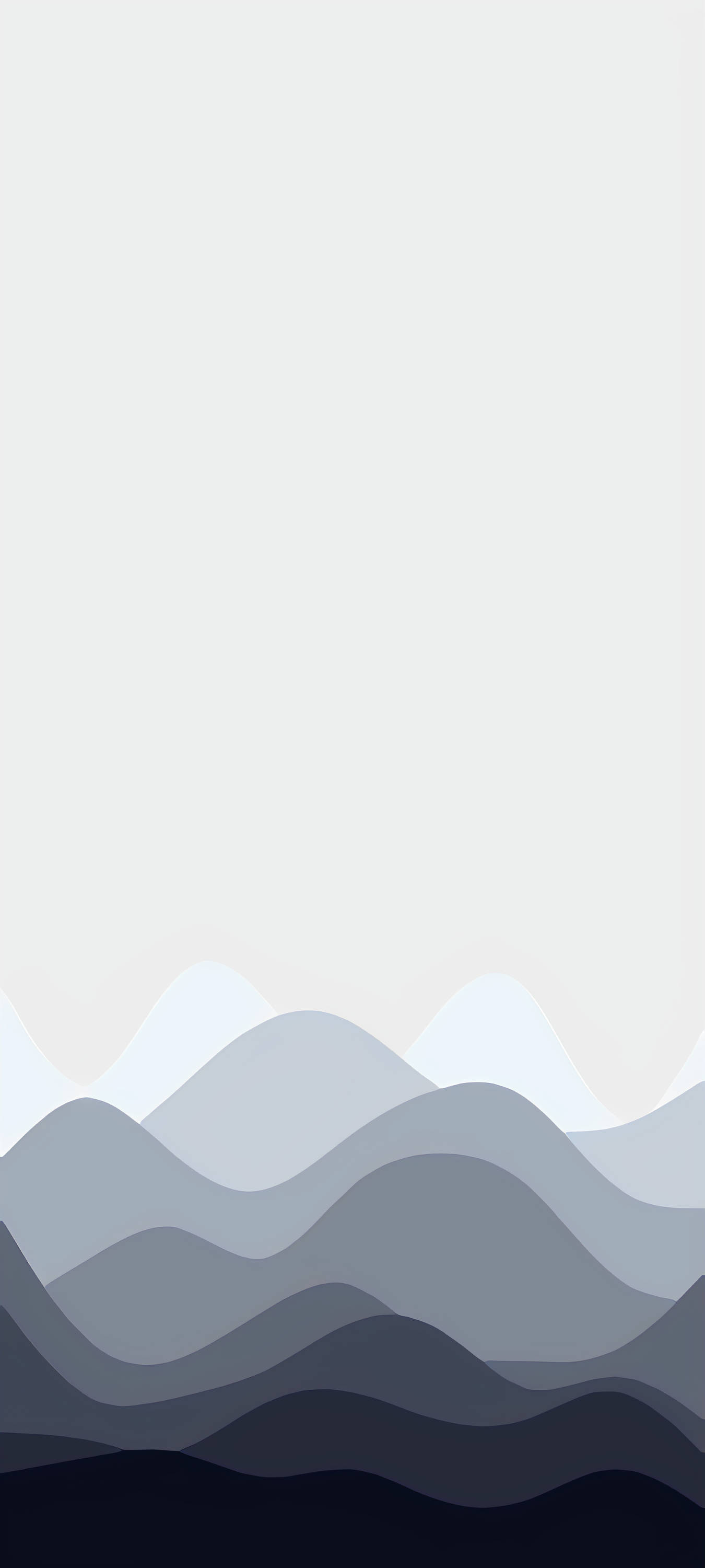Wave 桌布 壁紙 — 柔和灰色調的極簡層疊山脈，向上漸變至蒼白的天空。