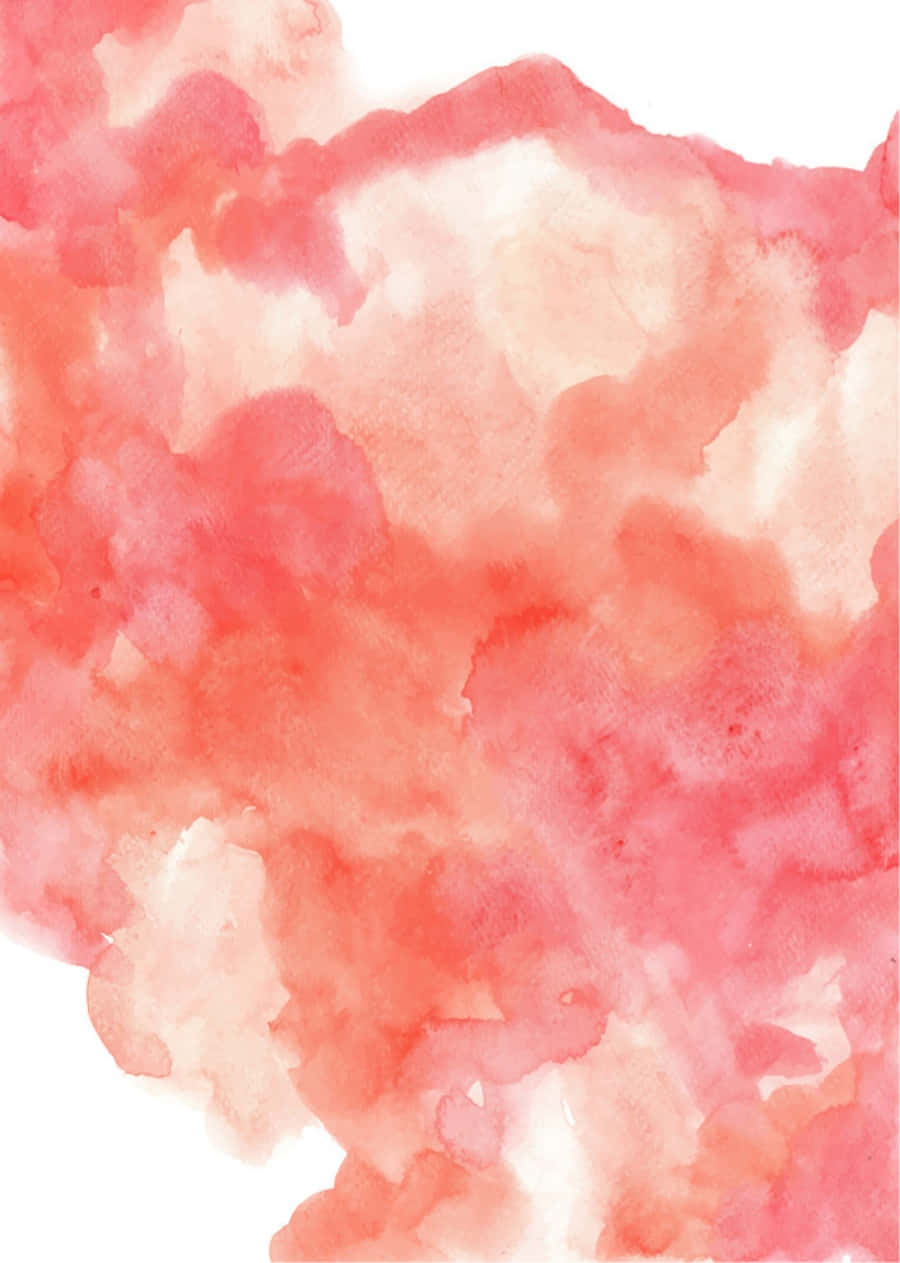 Peach Aesthetic 桌布 壁紙 — 柔和珊瑚色水彩洗滌在白色畫布上綻放，形成有機、夢幻般的飛濺。