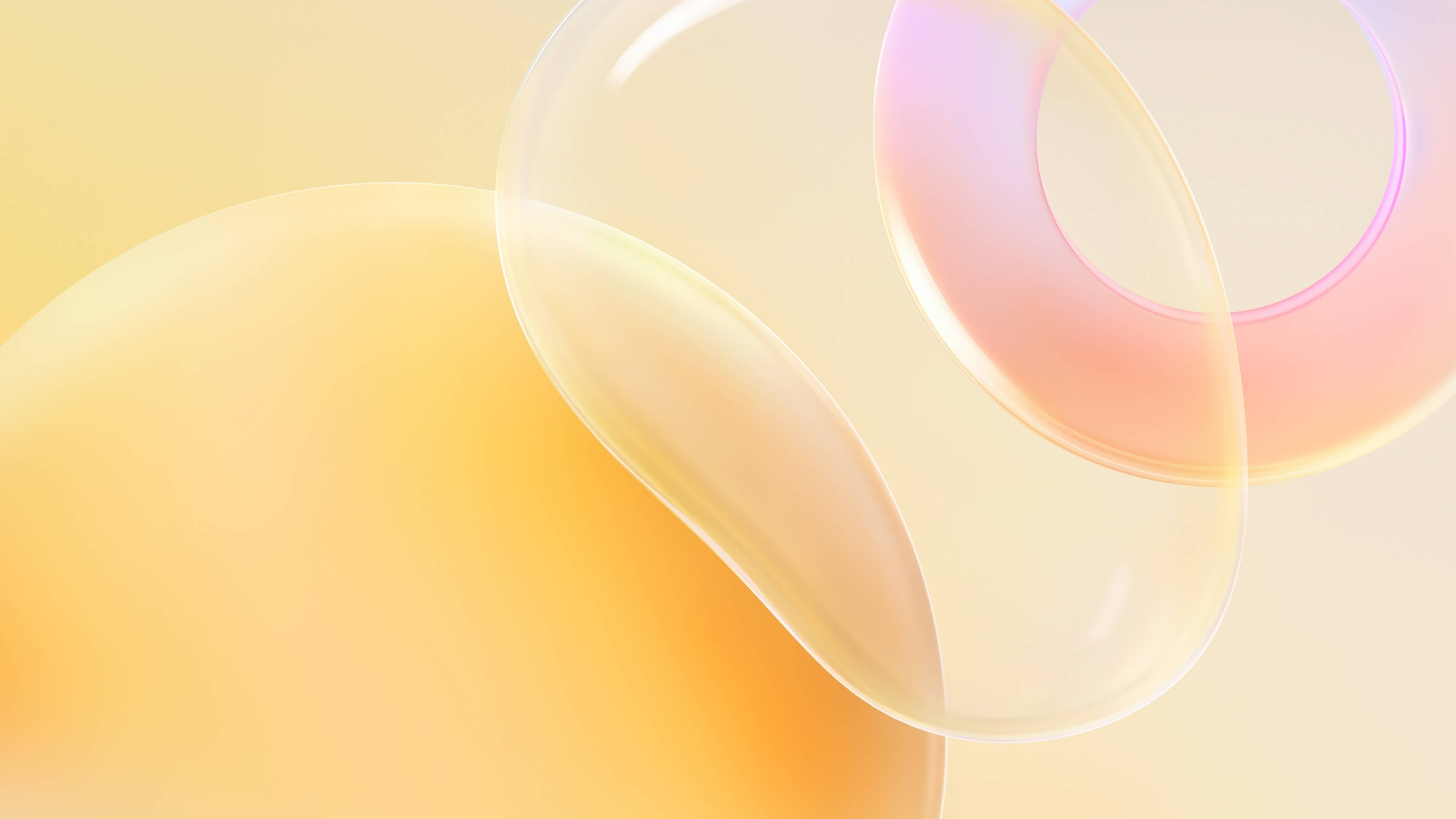 Bubbles 桌布 壁紙 — 柔和發光的半透明球體在溫暖的粉彩色調中漂浮在漸變背景上。