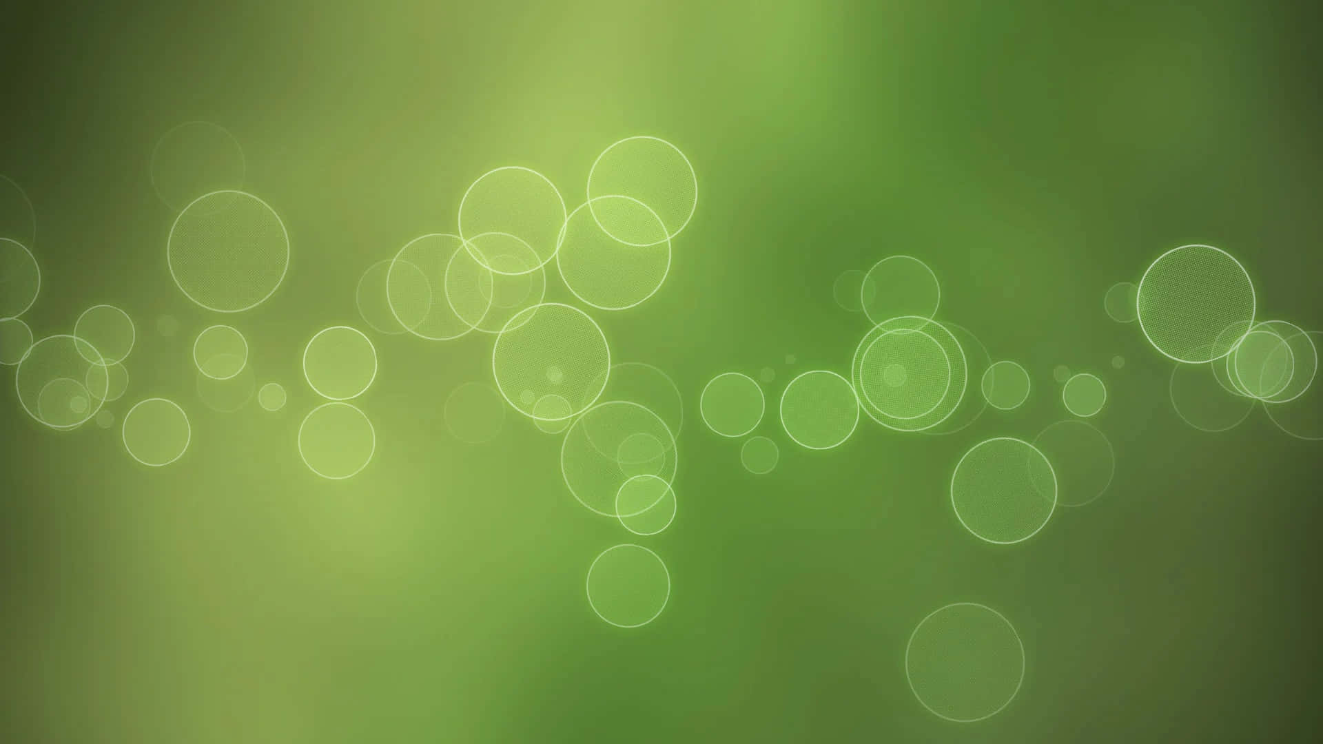 Bokeh 桌布 壁紙 — 柔和發光的圓圈漂浮在漸變綠色背景上，營造出寧靜的抽象圖案。