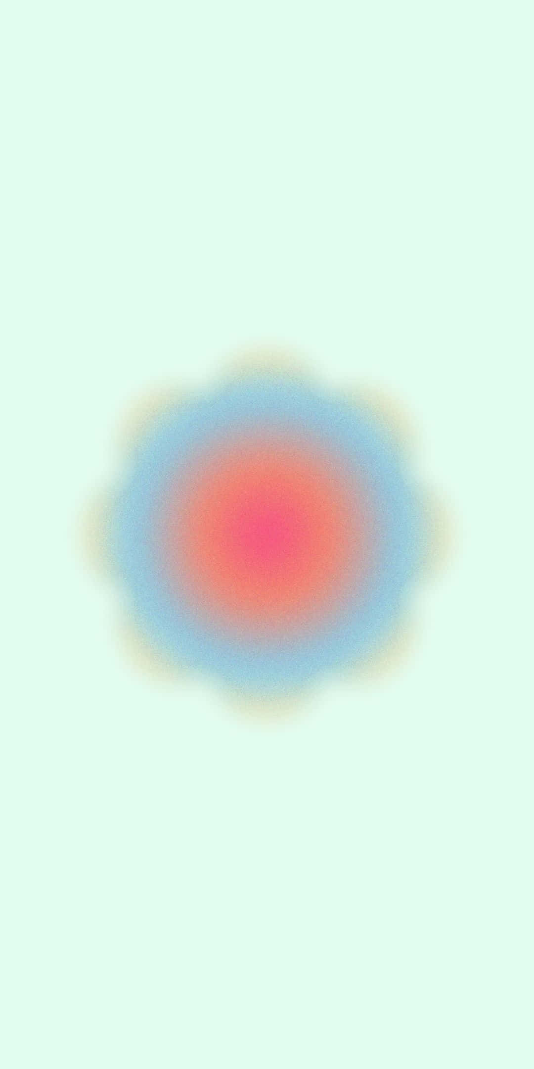 Aura 桌布 壁紙 — 柔和發光的抽象花朵形狀，粉紅色中心，藍色花瓣，淺薄荷色背景。