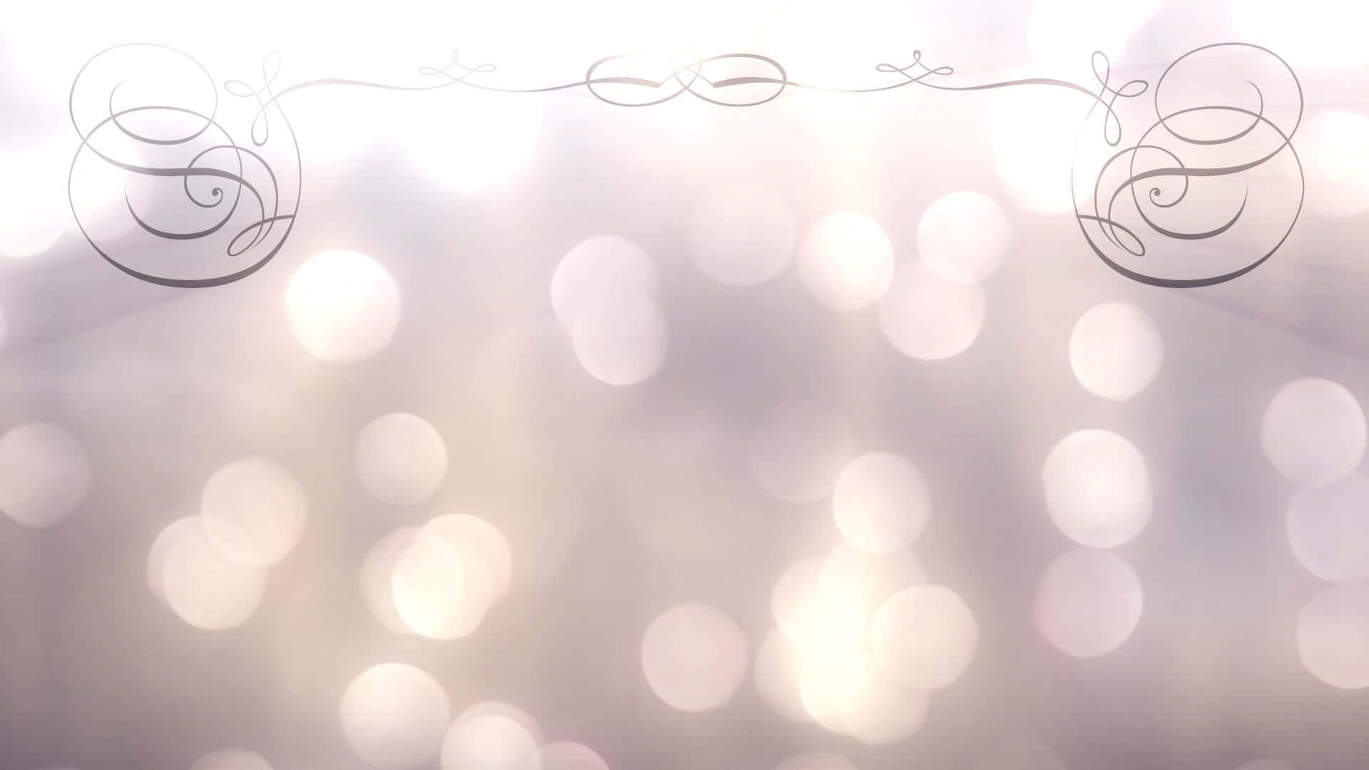 Wedding 桌布 壁紙 — 柔和發光的散景燈光，搭配優雅的漩渦線條藝術，框住頂部角落，營造夢幻的粉彩迷霧效果。