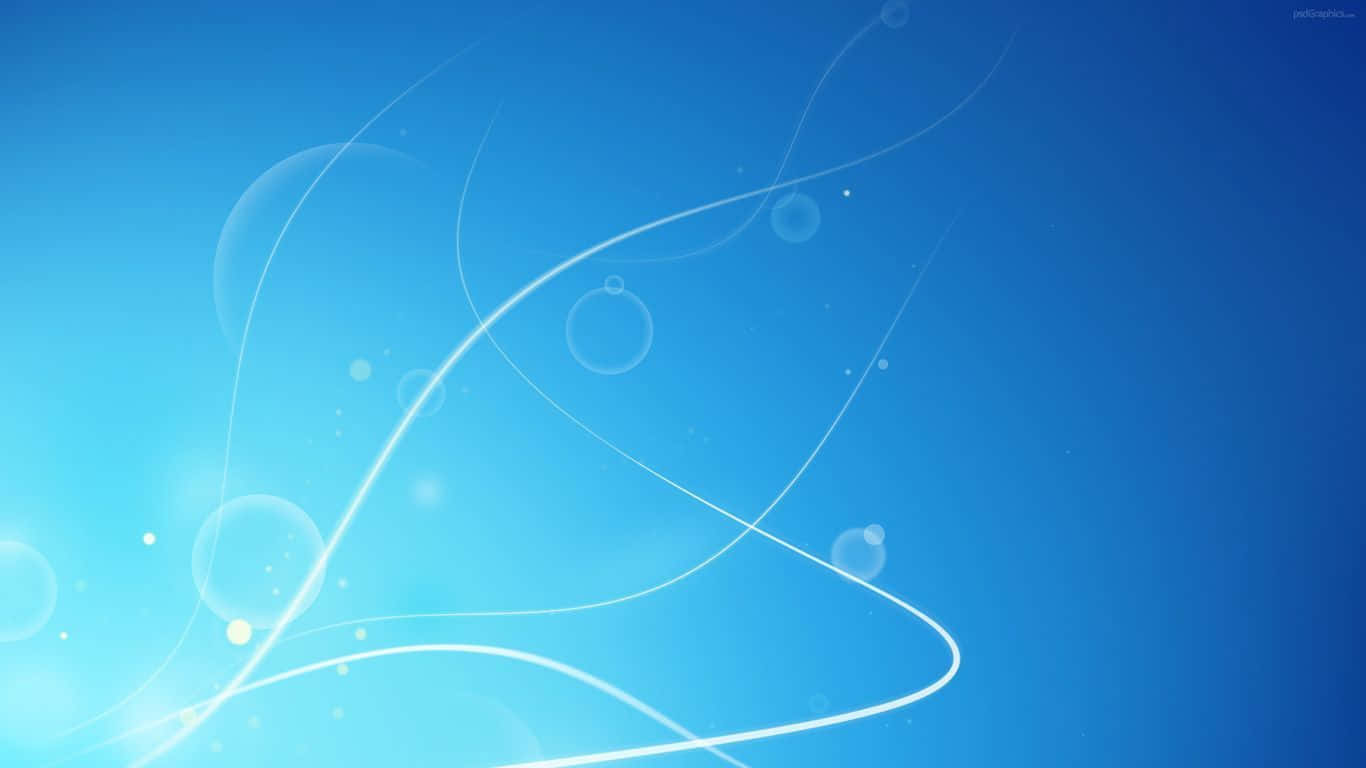 1366x768 Monitor 桌布 壁紙 — 柔和發光的白色線條和半透明氣泡在漸變藍色背景上飄動，帶有微妙的光暈。