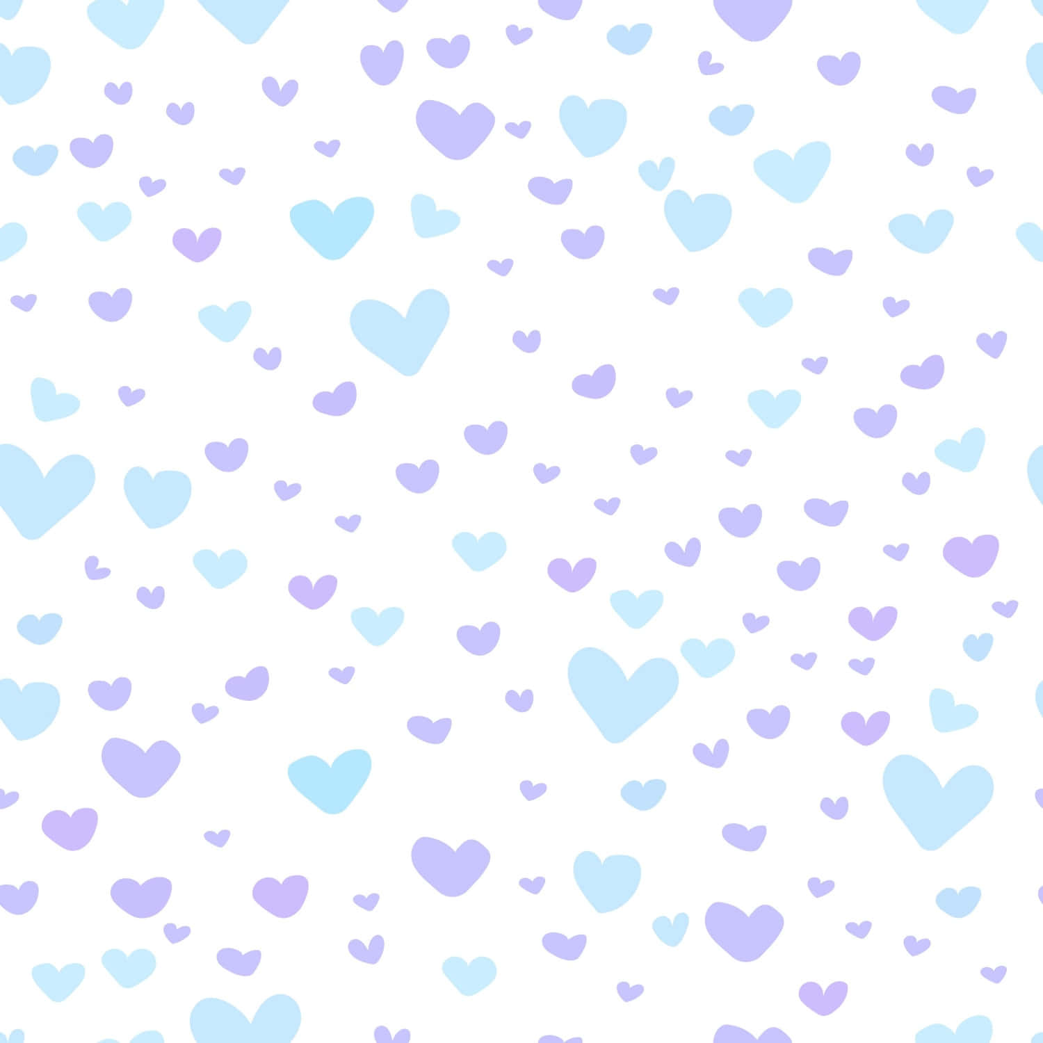 Heart Pattern 桌布 壁紙 — 柔和的圖案，散落的粉藍色和薰衣草色心形在乾淨的白色背景上。