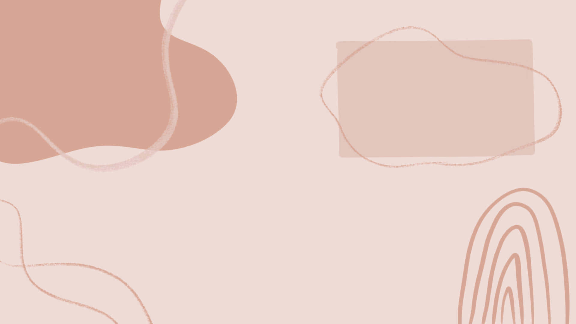Aesthetic Abstract 桌布 壁紙 — 柔和的抽象形狀以柔和蜜桃色調漂浮在淡色背景上，帶有精緻的手繪輪廓。
