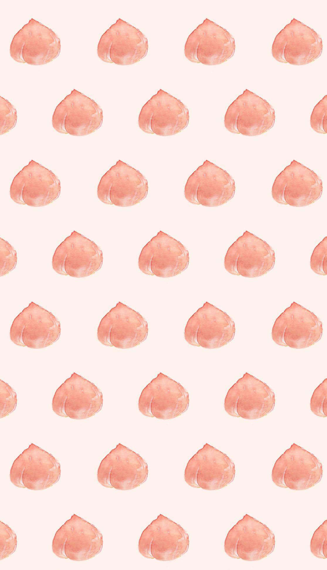 Cute Peach 桌布 壁紙 — 柔和的水彩圖案，蜜桃色心形在淡粉紅色背景上。