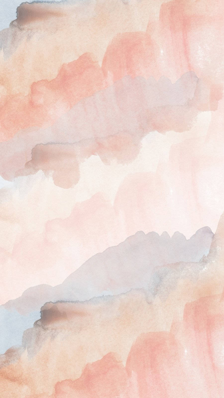 Aesthetic Cute Pastel 桌布 壁紙 — 柔和的水彩洗滌，桃粉紅色和柔和的灰色在柔和的地平線上融合成抽象的雲狀形態。