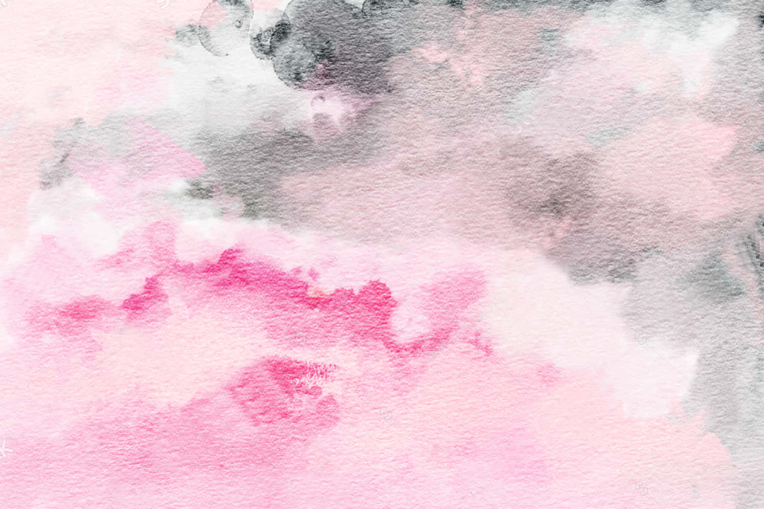 Pink Watercolor 桌布 壁紙 — 柔和的水彩洗滌在紋理紙上混合粉紅、洋紅和灰色，營造出夢幻般的抽象背景。