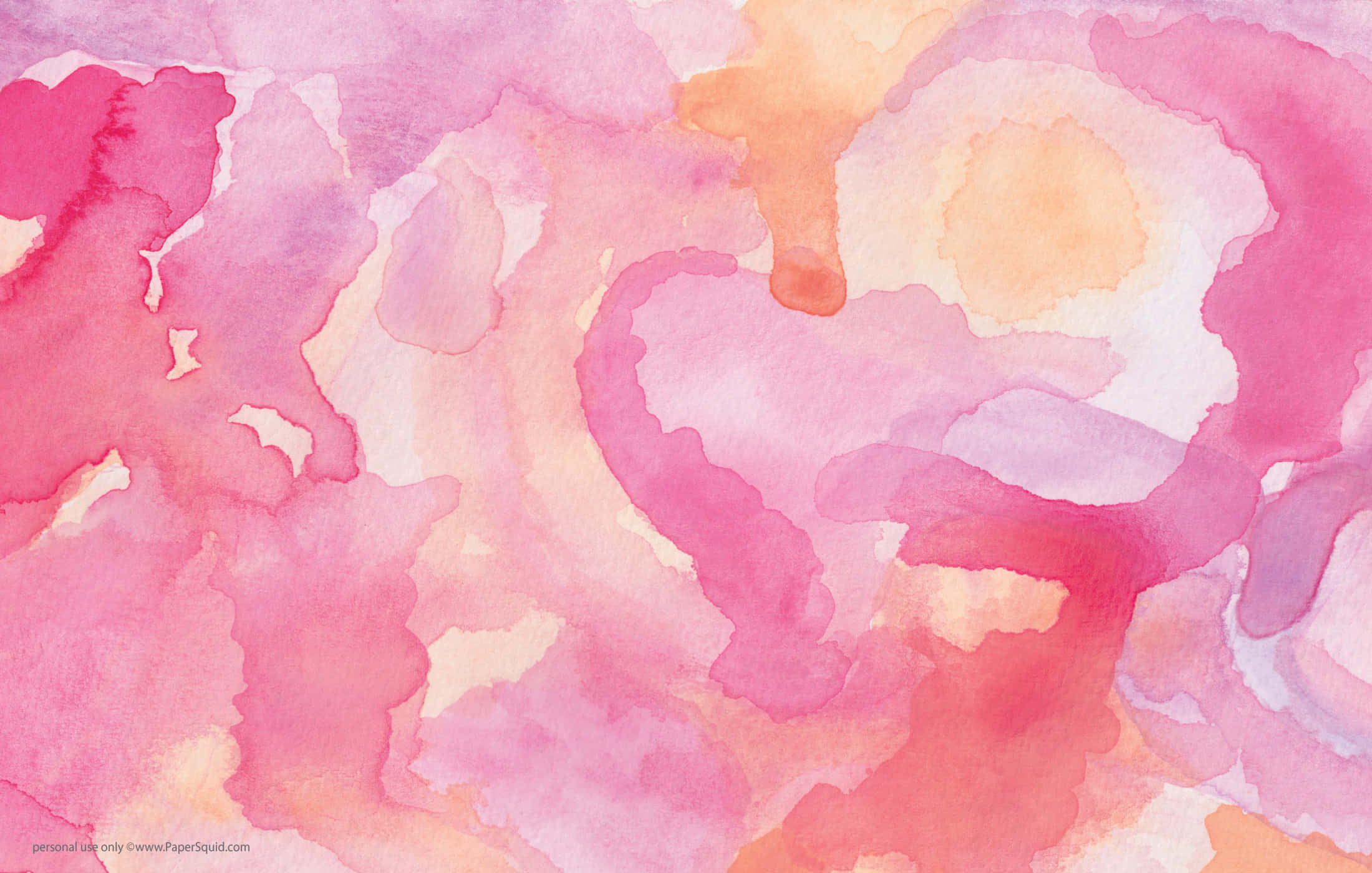 Pink Watercolor 桌布 壁紙 — 柔和的水彩洗滌將粉紅蜜桃和薰衣草混合成夢幻的抽象形狀，邊緣輕柔暈染。