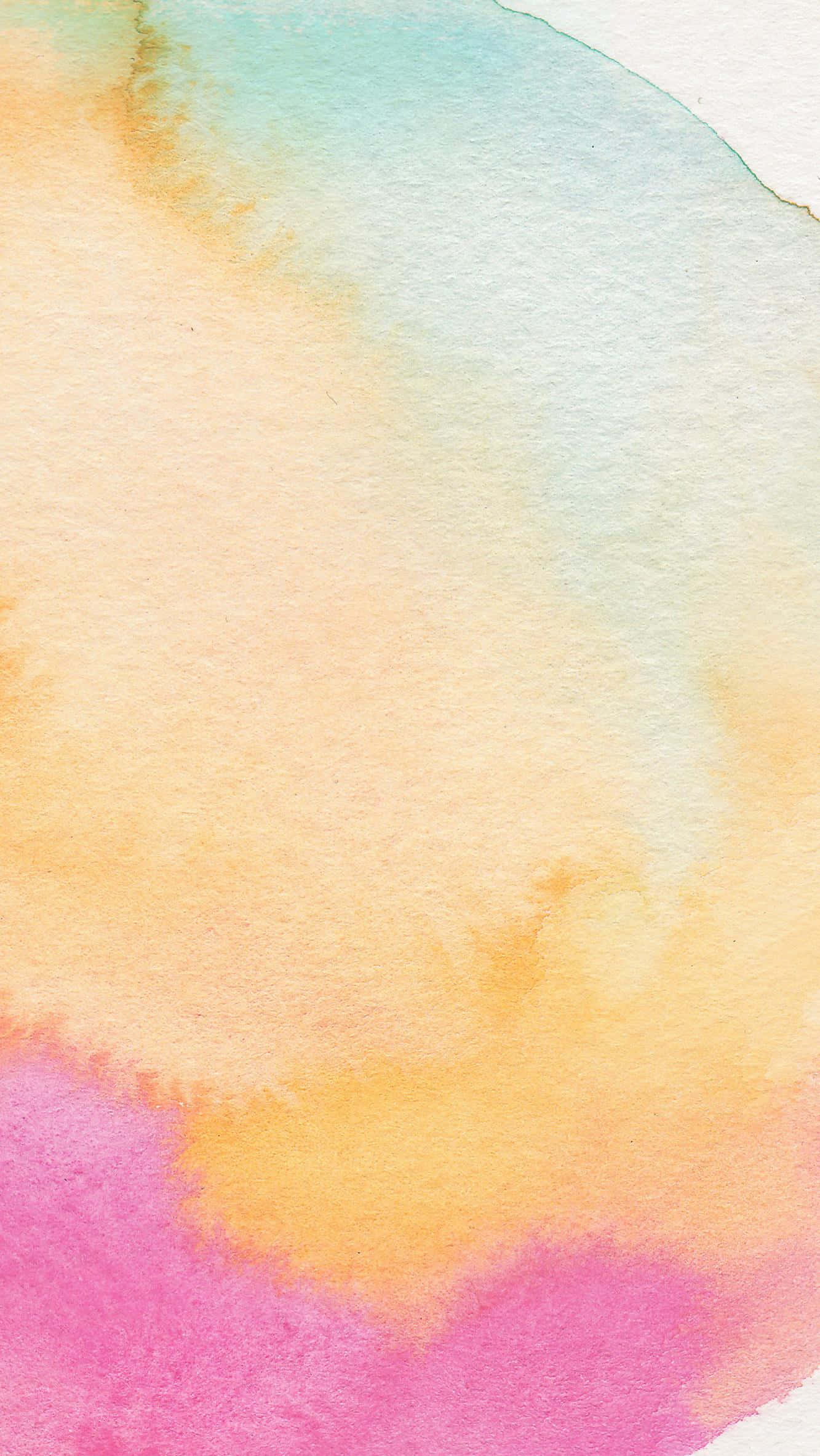 Pastel Watercolor 桌布 壁紙 — 柔和的水彩洗滌將蜜桃粉、藍綠色和黃色在有機流動的漸變中混合在紋理紙上。