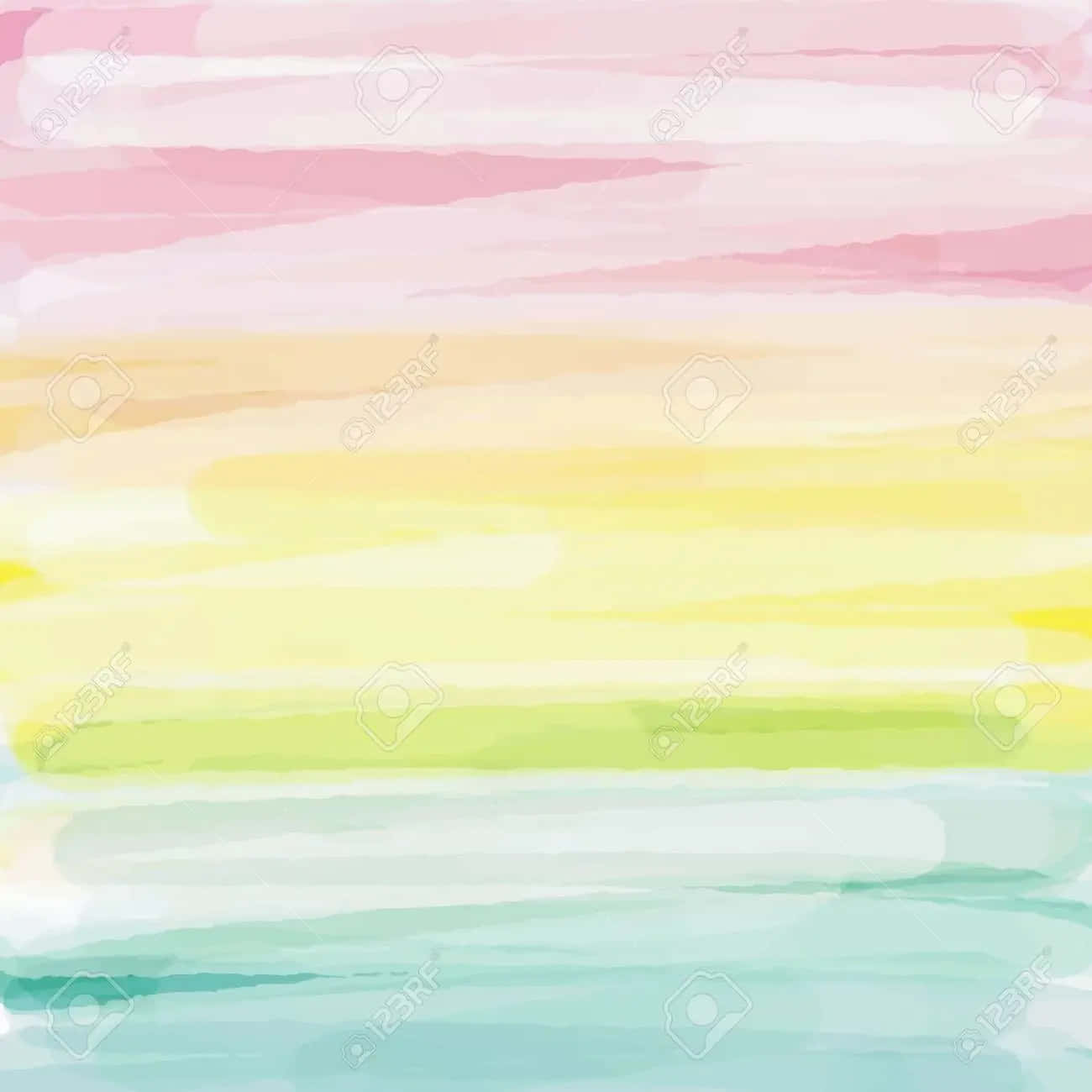 桌布 壁紙 — 柔和的水彩洗滌混合了粉紅、黃、綠和藍色，以水平筆觸創造出溫柔夢幻的漸變效果。